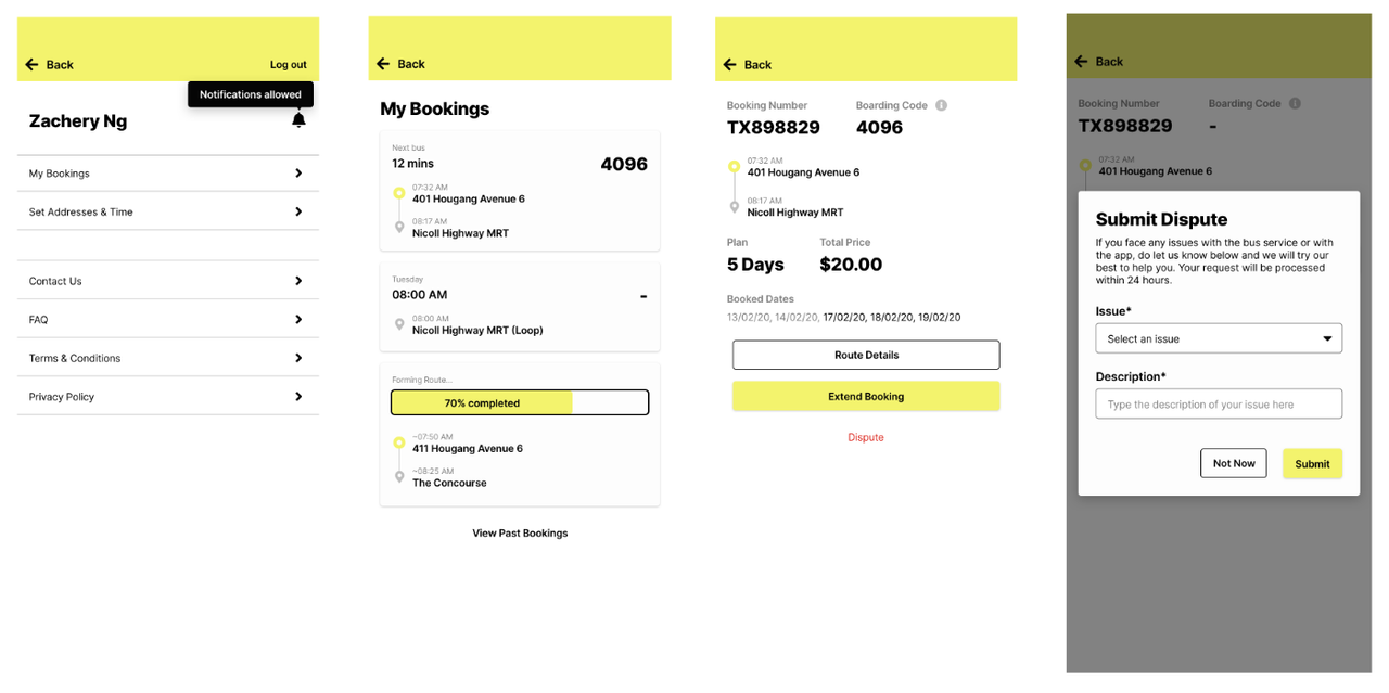 Other important screens