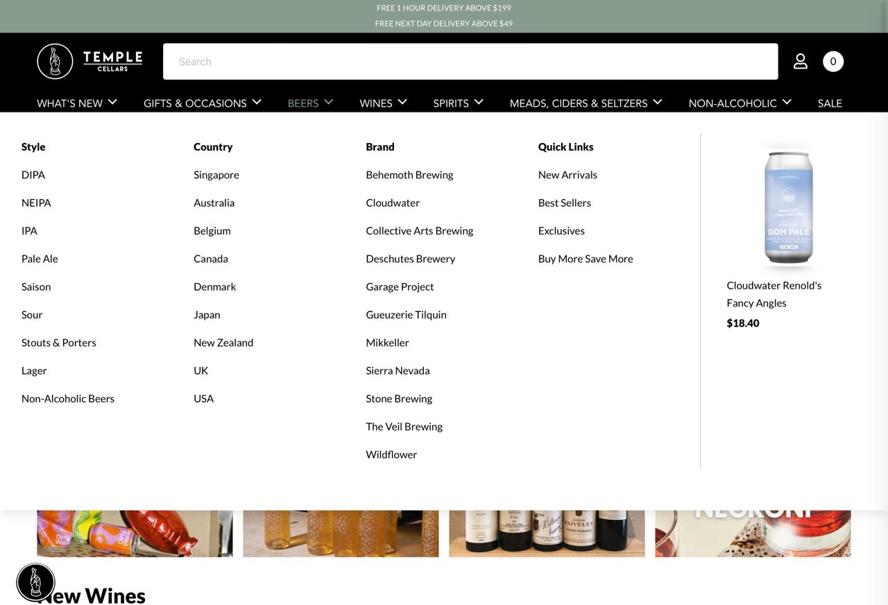 Top header mega menu