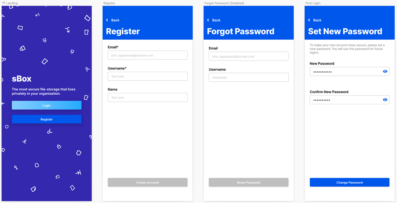 Landing page and essential screens