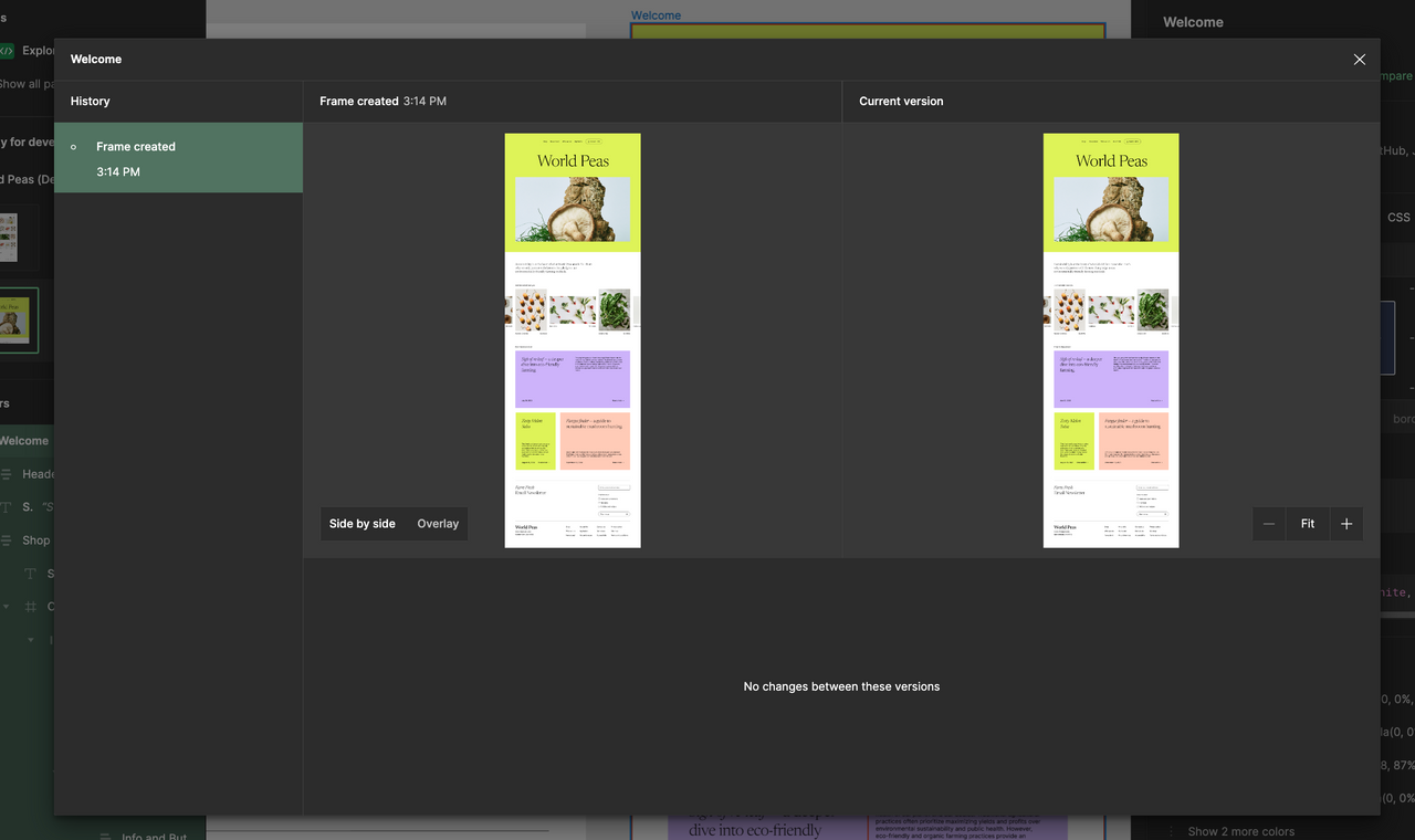 Interface for spotting changes either as an overlay or side by side comparison