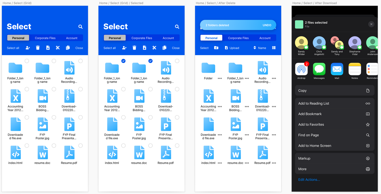 After clicking on 'Select' from Home, the delete Toast with undo and how it'll look when user choose 'Download'