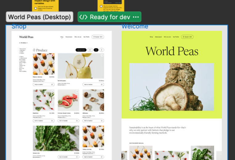 Ready for development tag on a Figma section